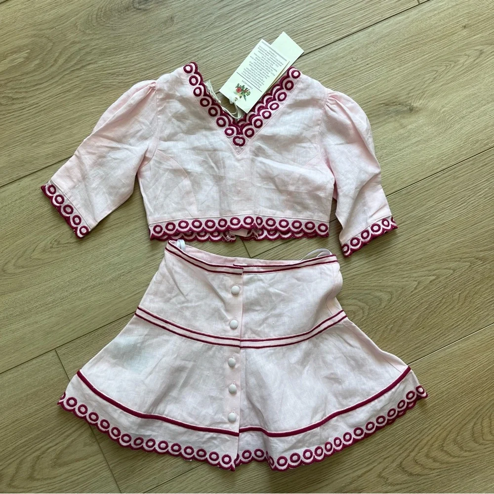 FANM MON x Dopple Kids Little Girls Mugla 2 Piece Embroidered Top + Skirt